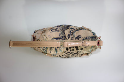 Roberto Cavalli 2000s light pink canvas & patent leather floral shoulder bag