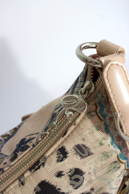 Roberto Cavalli 2000s light pink canvas & patent leather floral shoulder bag