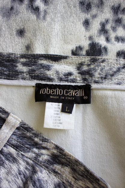 Roberto Cavalli FW 1999 cow print denim skirt
