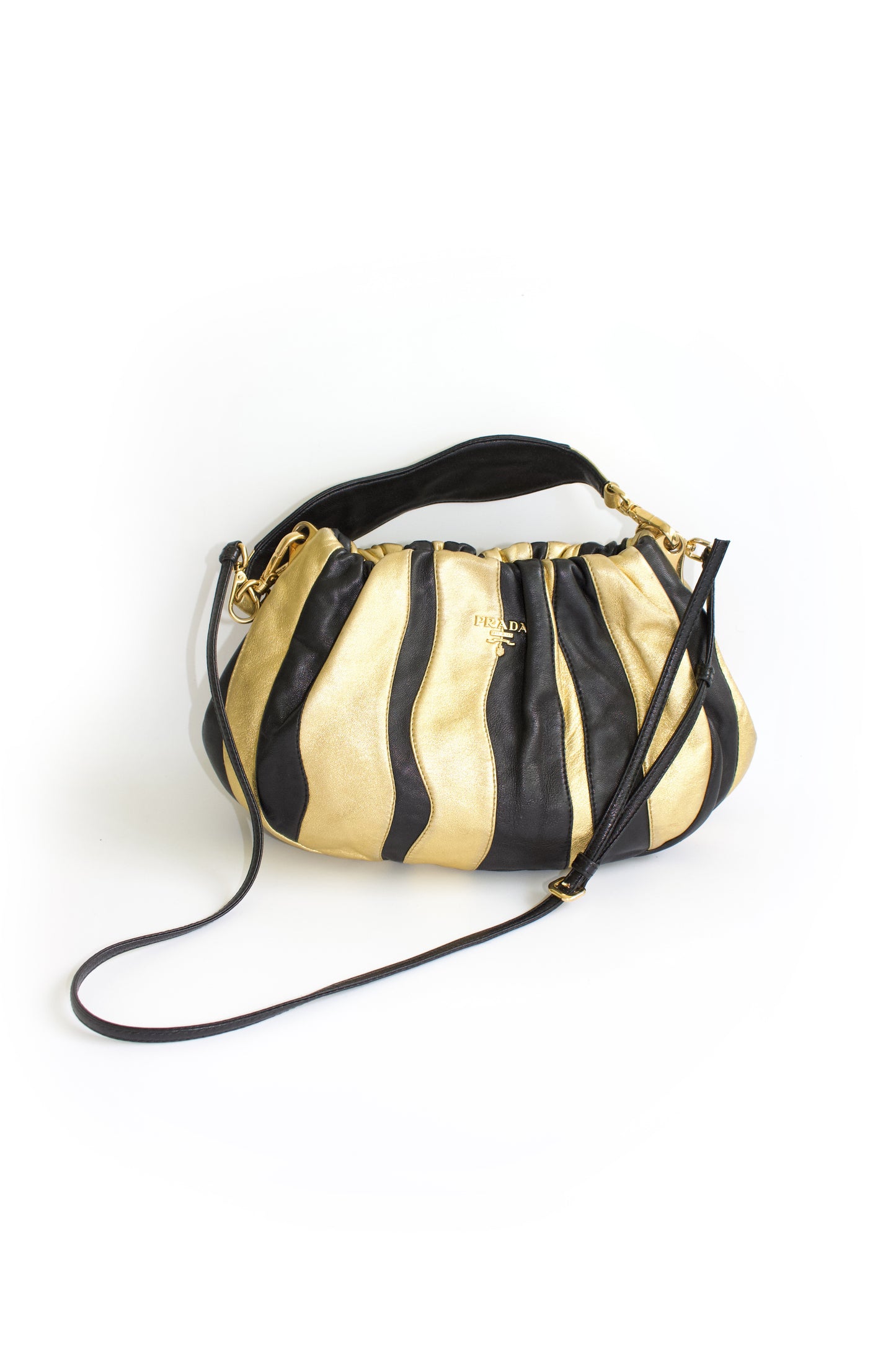 Prada SS 2008 black & gold leather crossbody bag