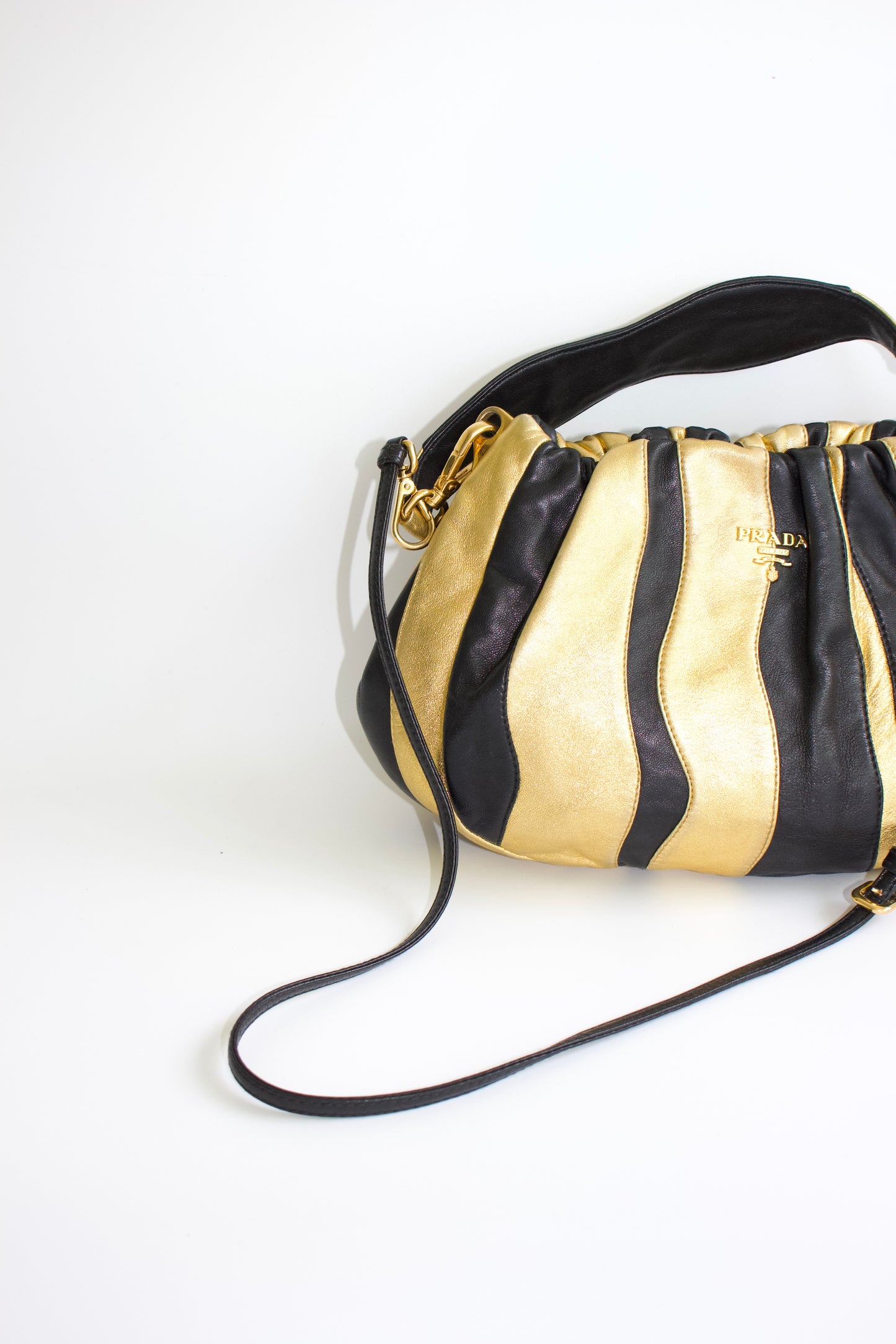 Prada SS 2008 black & gold leather crossbody bag