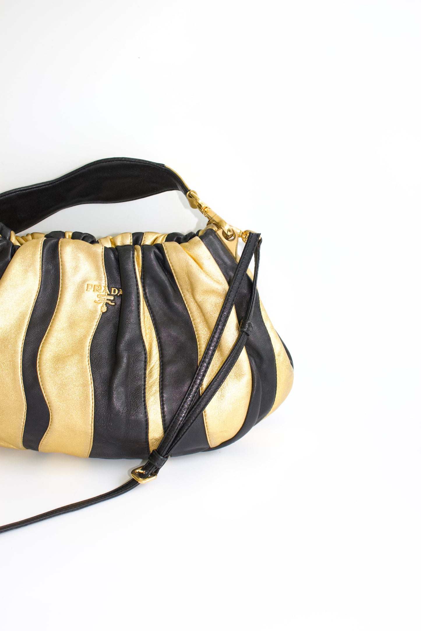 Prada SS 2008 black & gold leather crossbody bag