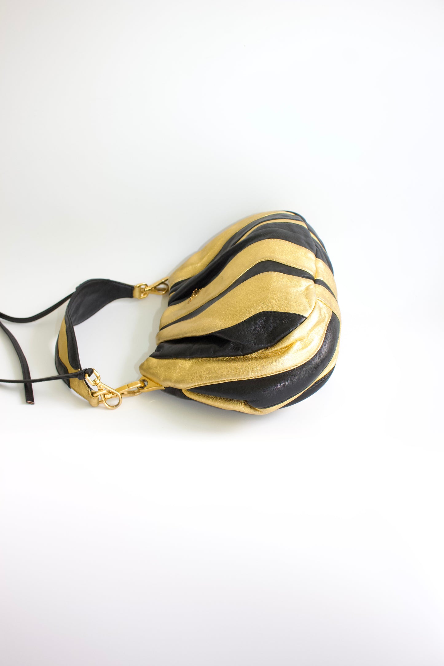Prada SS 2008 black & gold leather crossbody bag