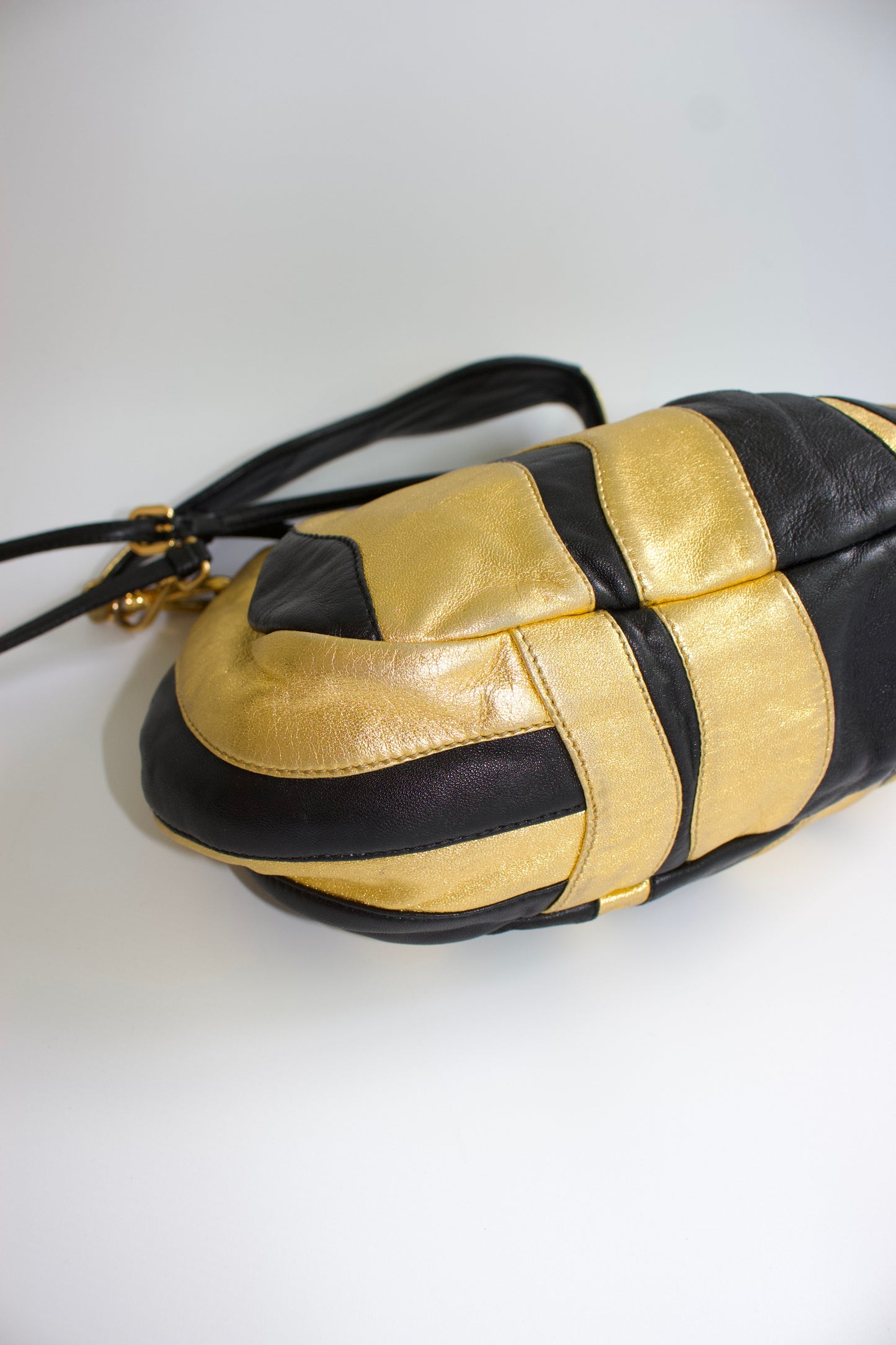 Prada SS 2008 black & gold leather crossbody bag