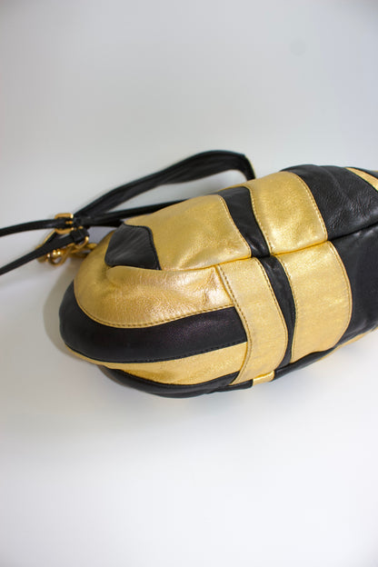 Prada SS 2008 black & gold leather crossbody bag