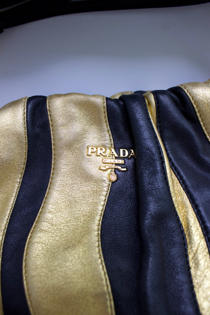 Prada SS 2008 black & gold leather crossbody bag