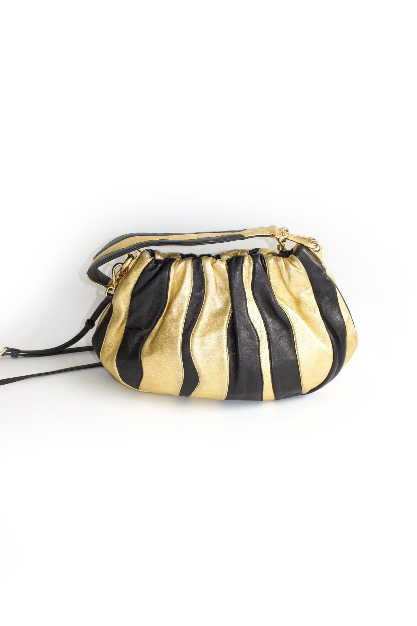 Prada SS 2008 black & gold leather crossbody bag