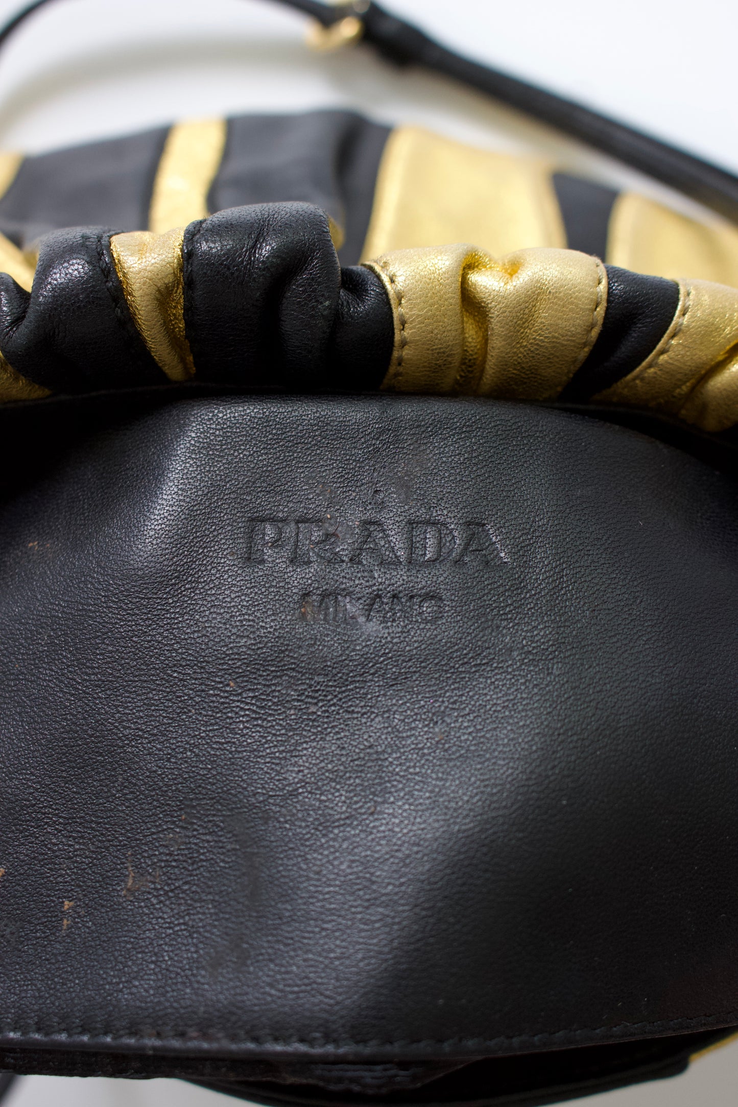 Prada SS 2008 black & gold leather crossbody bag