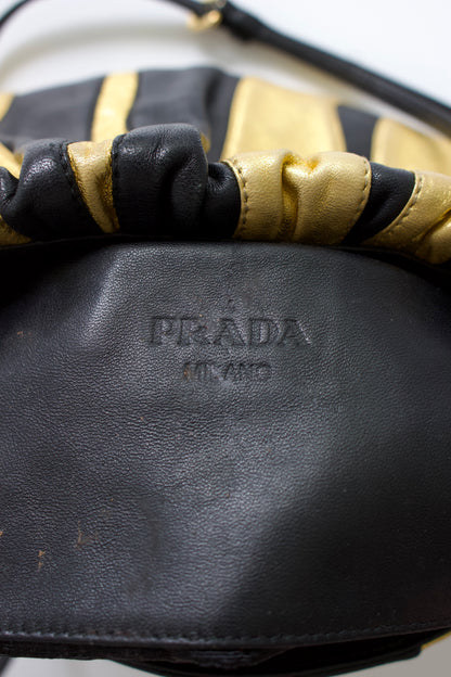 Prada SS 2008 black & gold leather crossbody bag