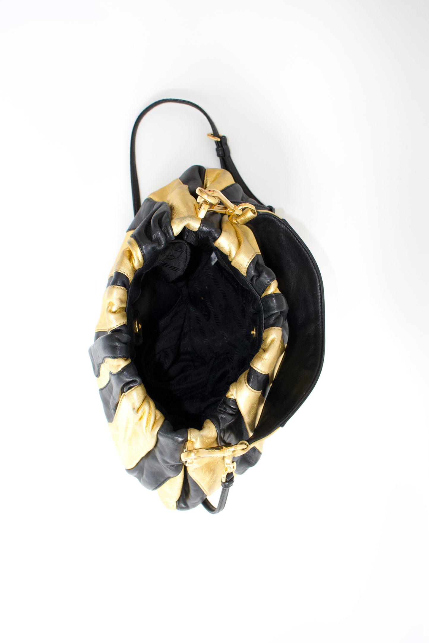 Prada SS 2008 black & gold leather crossbody bag