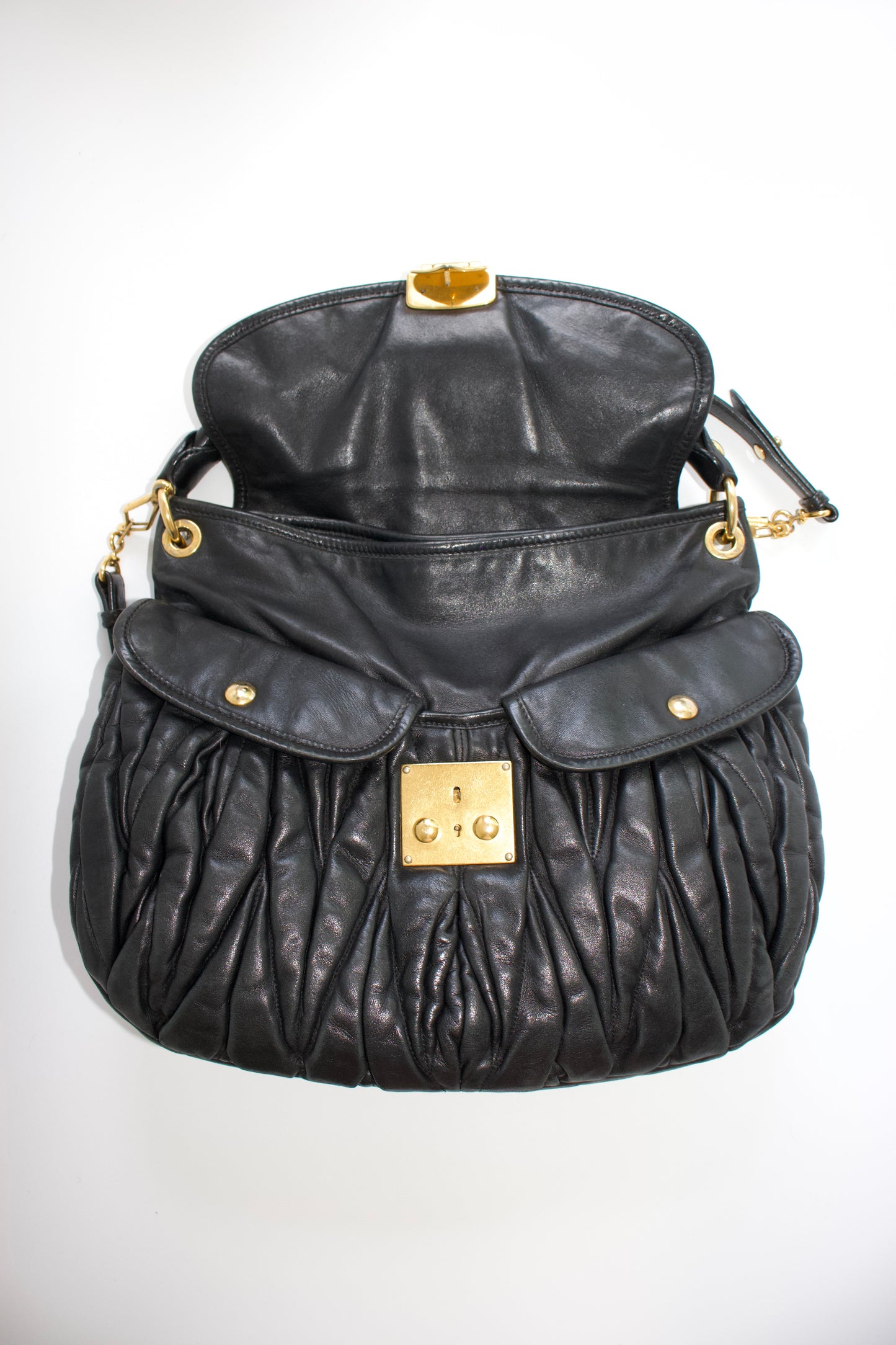 Miu Miu FW 2006 black matelasse leather Coffer bag
