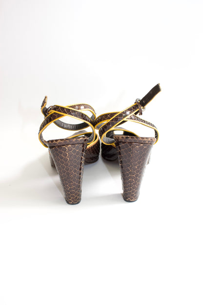 Miu Miu FW 1999 brown python open-toe heels