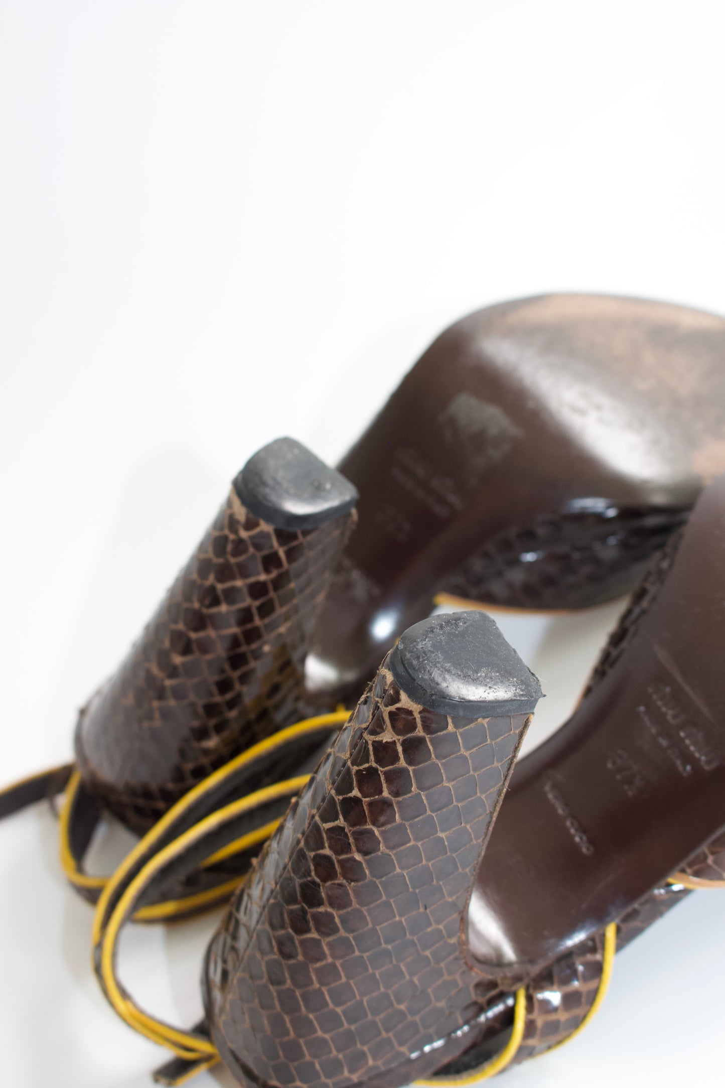 Miu Miu FW 1999 brown python open-toe heels