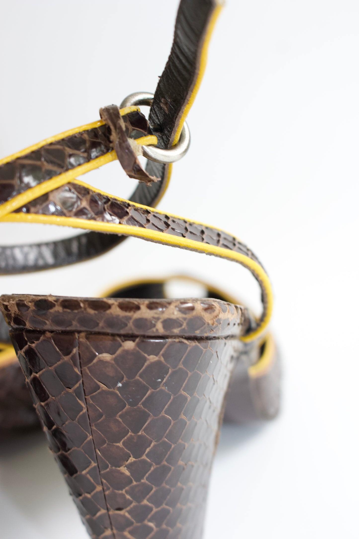 Miu Miu FW 1999 brown python open-toe heels