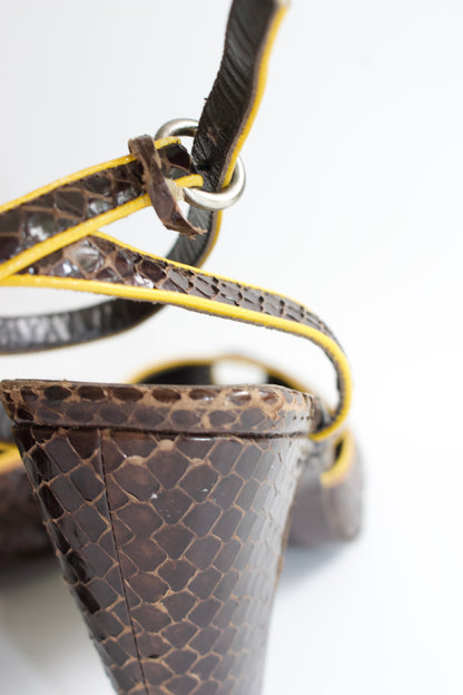 Miu Miu FW 1999 brown python open-toe heels