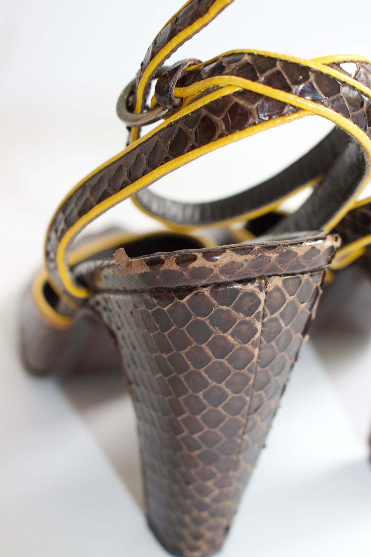 Miu Miu FW 1999 brown python open-toe heels
