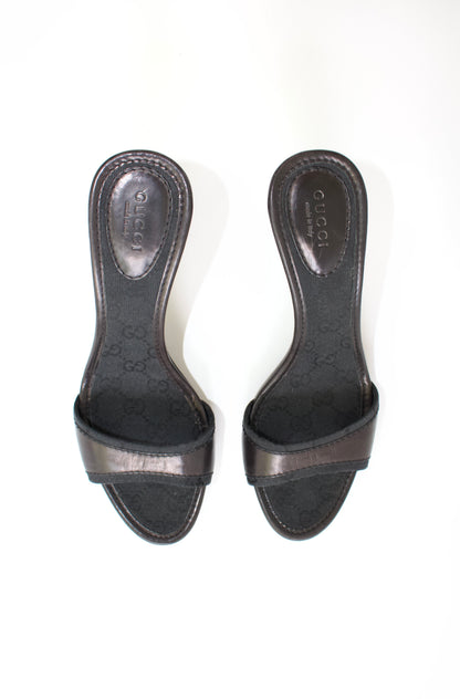 Gucci Tom Ford-era black GG canvas & leather heels