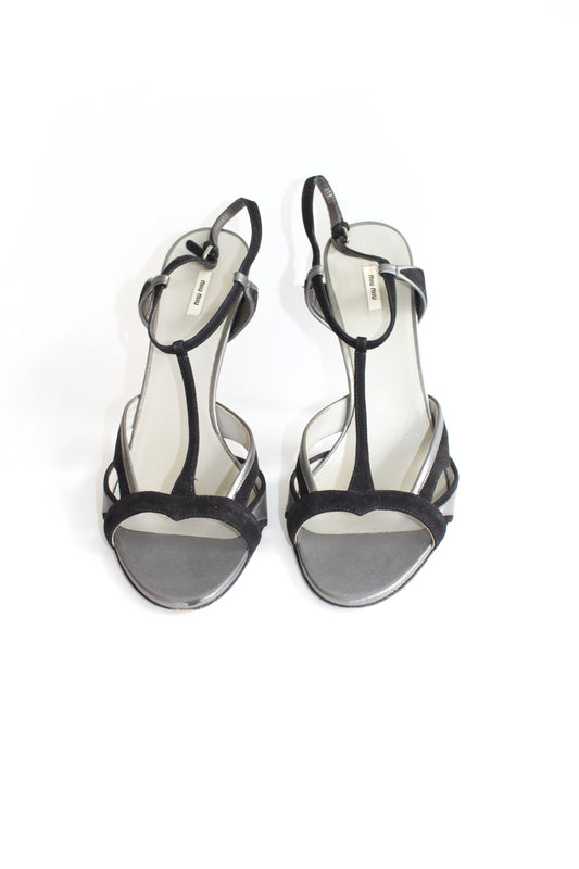 Miu Miu SS 2008 black open-toe heels with decorated heel