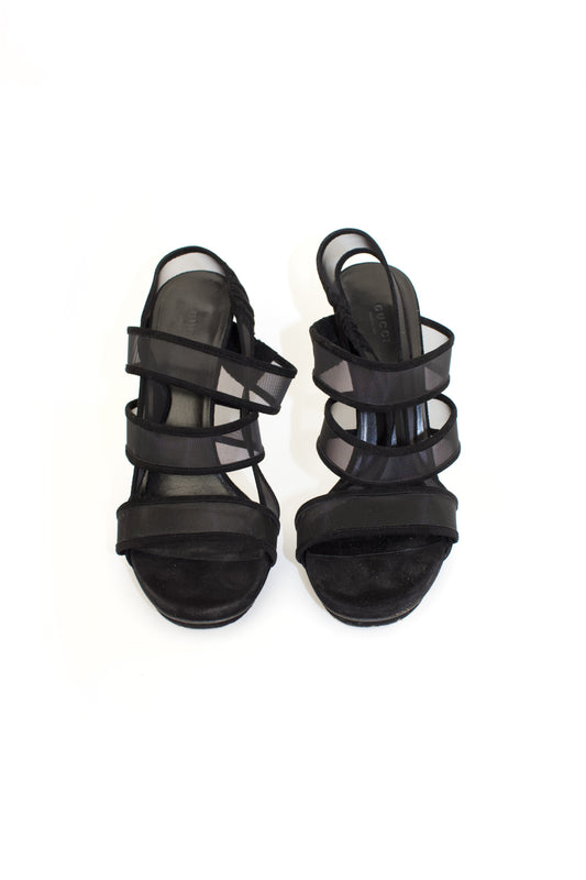Gucci 'Bette' black mesh & suede stiletto heels