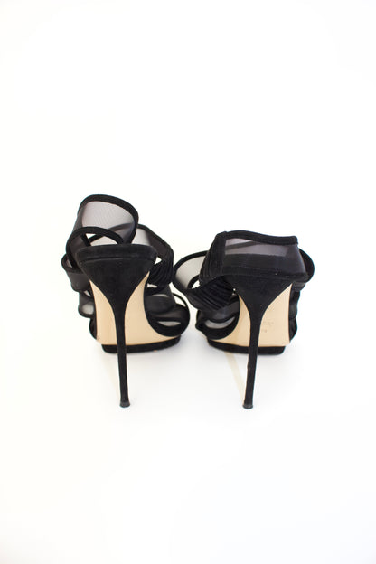 Gucci 'Bette' black mesh & suede stiletto heels