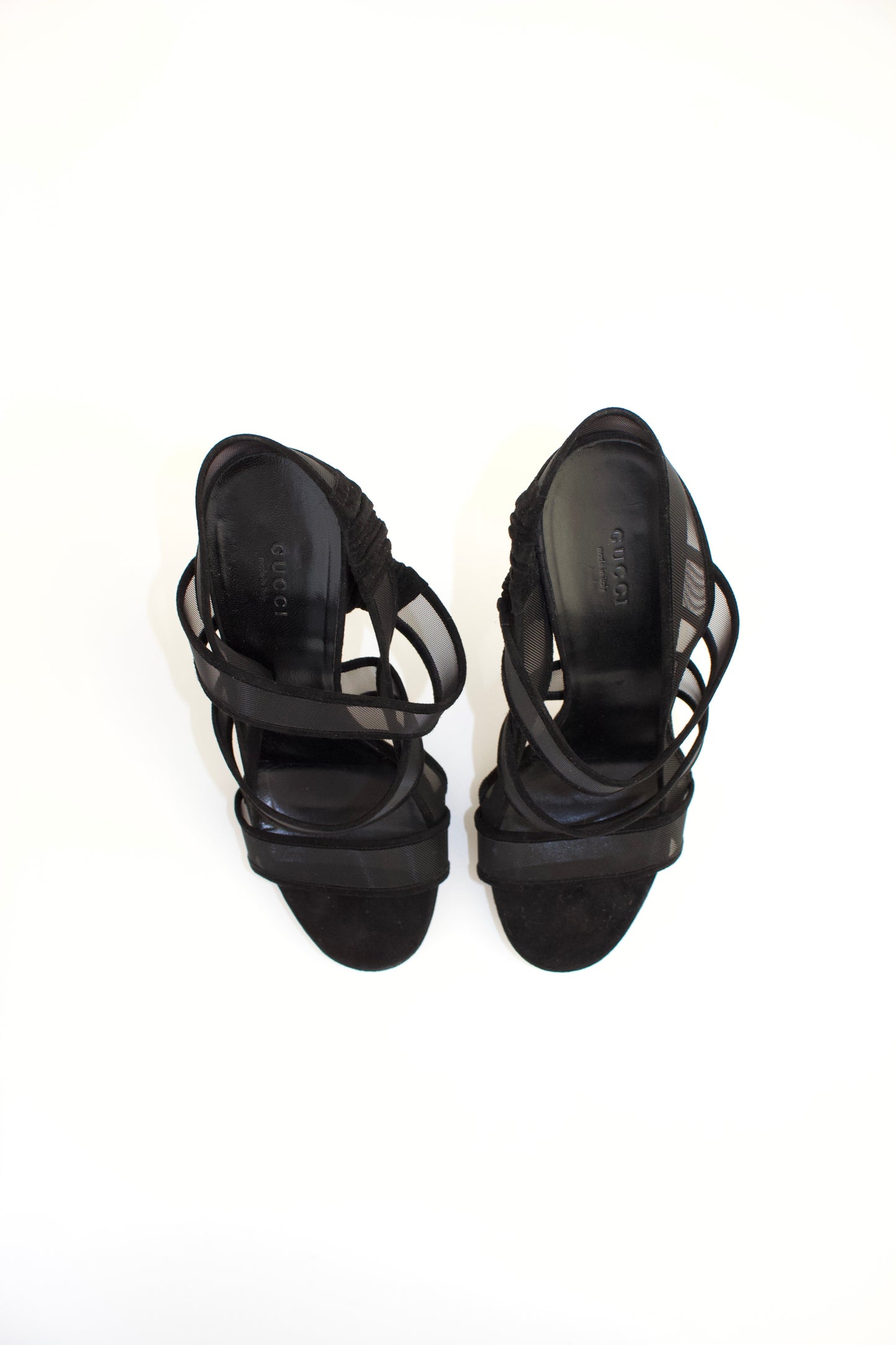 Gucci 'Bette' black mesh & suede stiletto heels