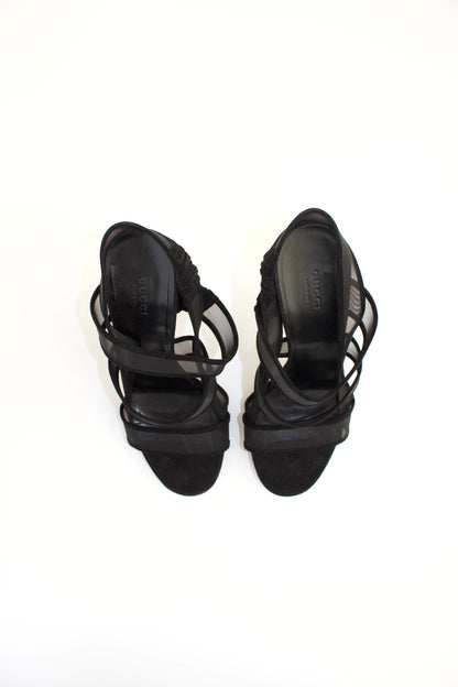 Gucci 'Bette' black mesh & suede stiletto heels