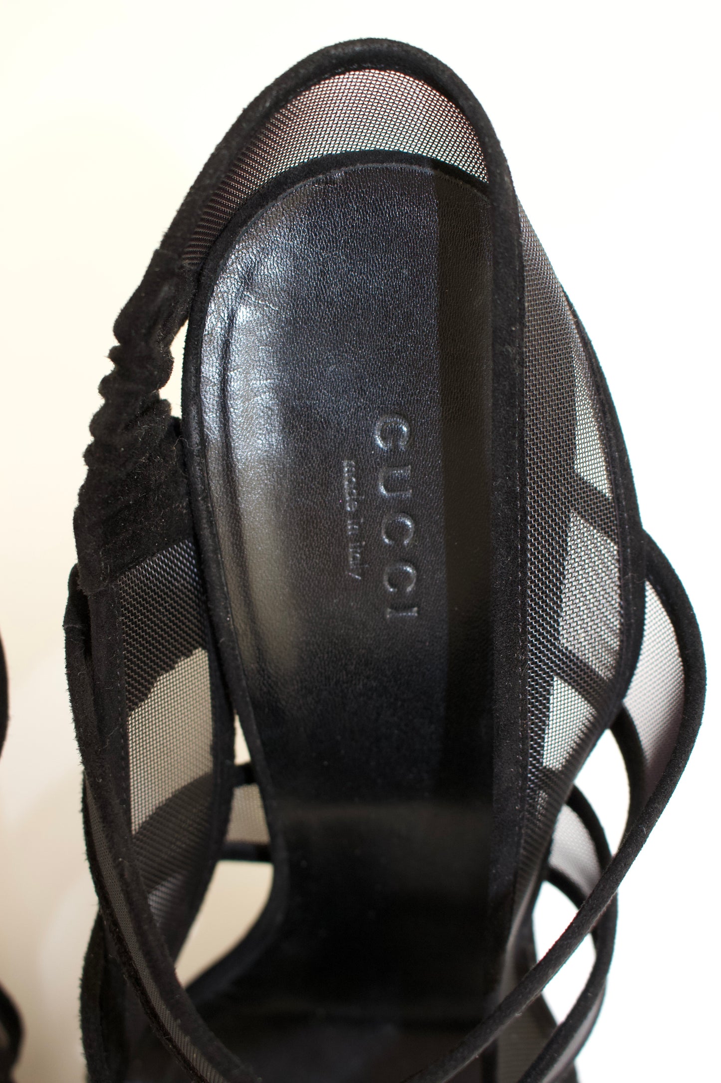Gucci 'Bette' black mesh & suede stiletto heels