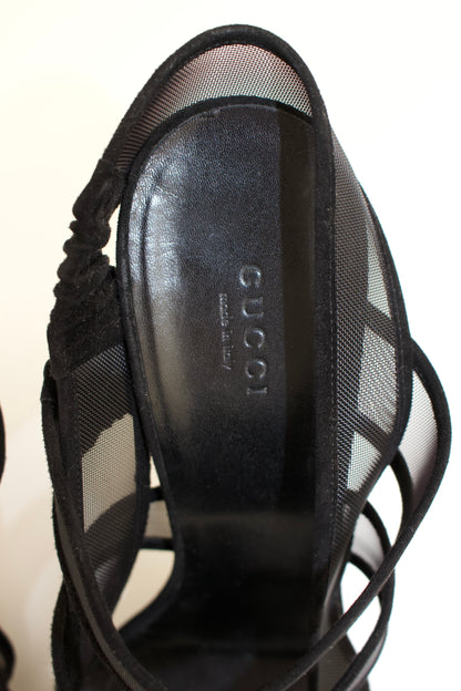 Gucci 'Bette' black mesh & suede stiletto heels