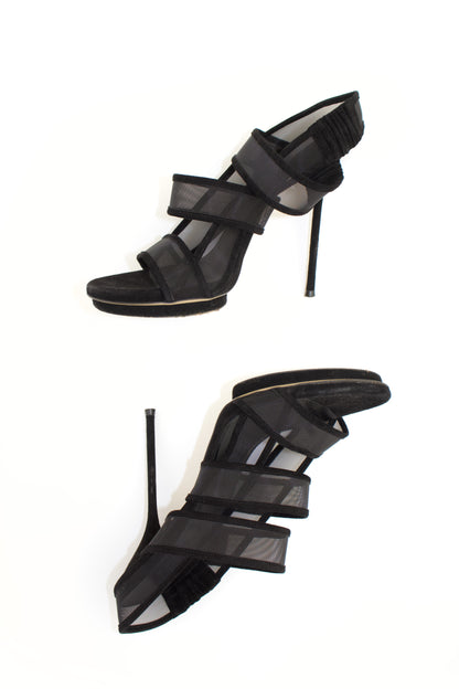Gucci 'Bette' black mesh & suede stiletto heels