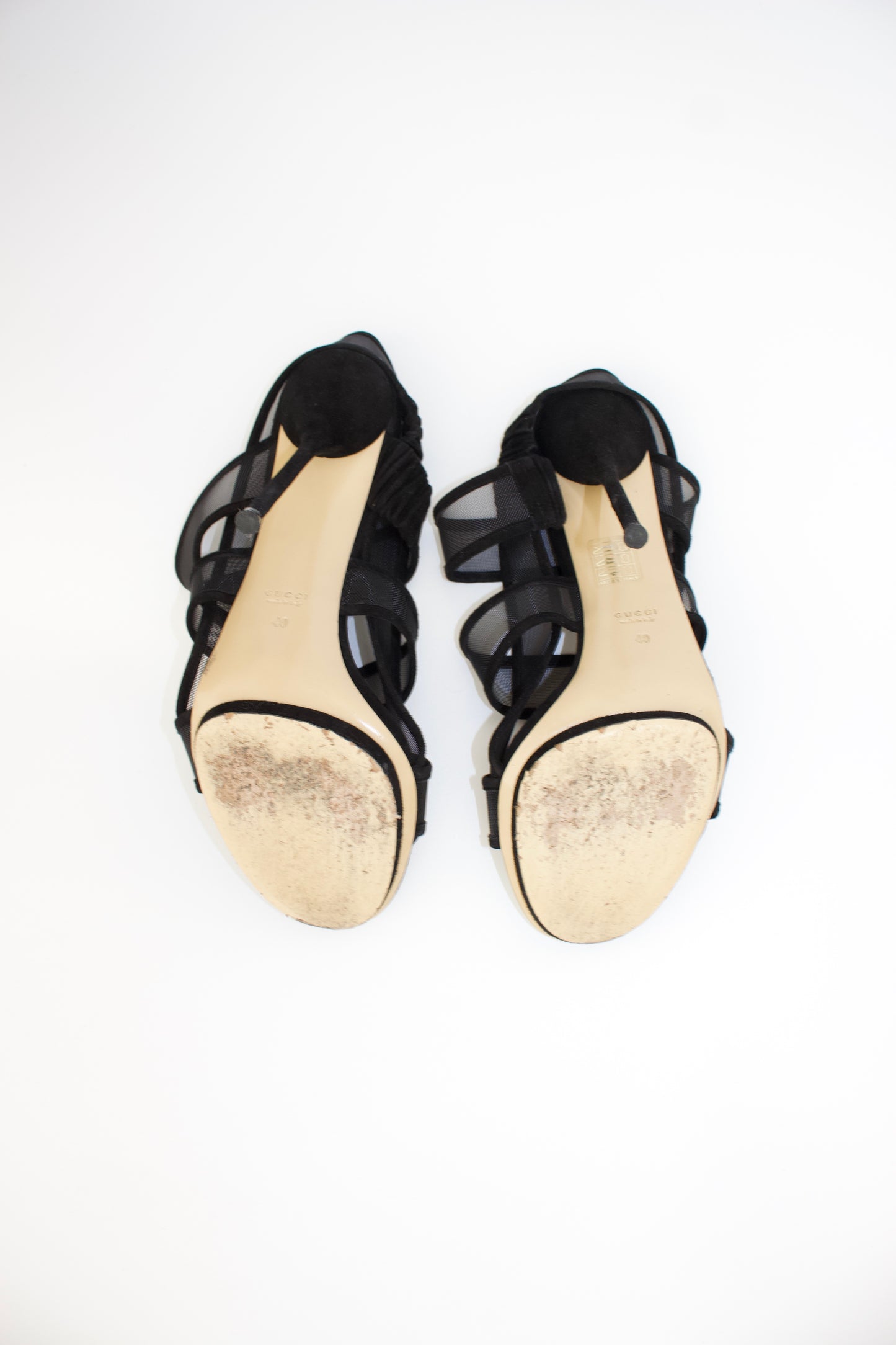 Gucci 'Bette' black mesh & suede stiletto heels