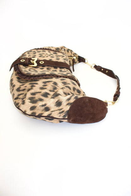 Roberto Cavalli cheetah print canvas shoulder bag