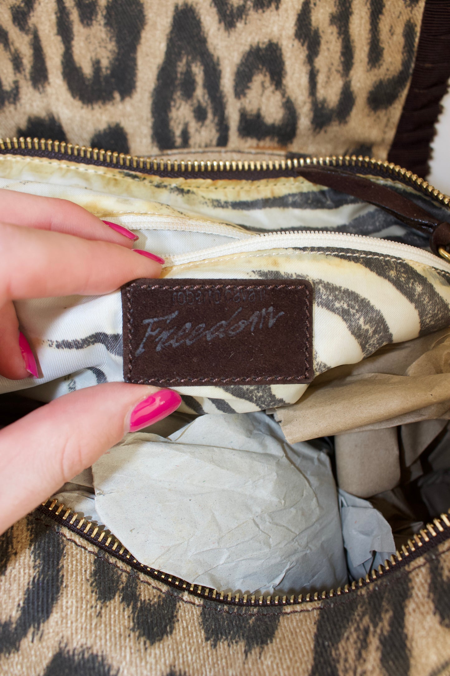 Roberto Cavalli cheetah print canvas shoulder bag