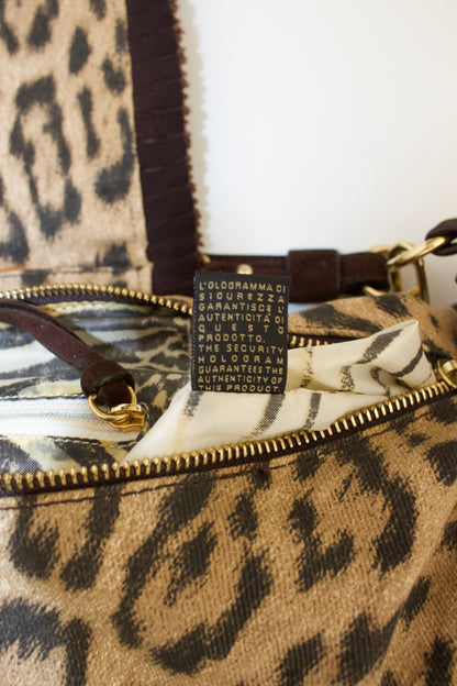 Roberto Cavalli cheetah print canvas shoulder bag