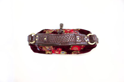 Roberto Cavalli 2000s red velvet shoulder bag with floral embroidery