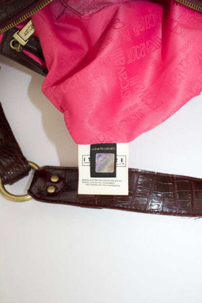 Roberto Cavalli 2000s red velvet shoulder bag with floral embroidery