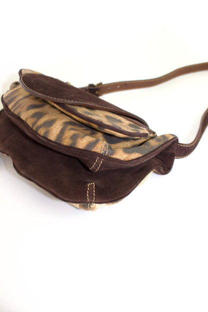 Roberto Cavalli cheetah print canvas & suede bag