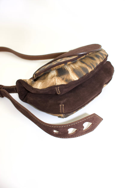 Roberto Cavalli cheetah print canvas & suede bag
