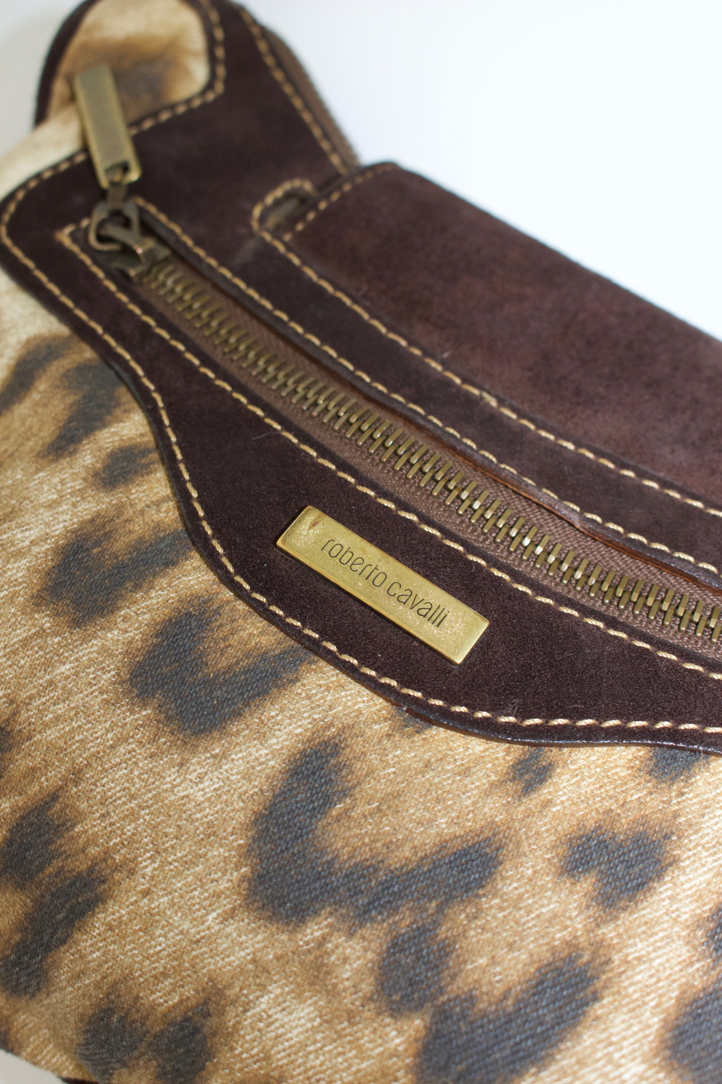 Roberto Cavalli cheetah print canvas & suede bag