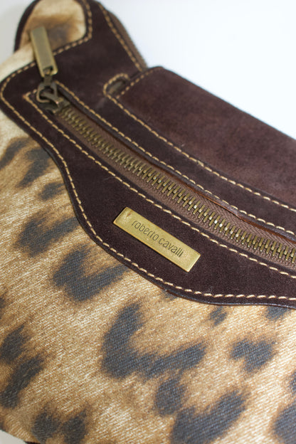 Roberto Cavalli cheetah print canvas & suede bag