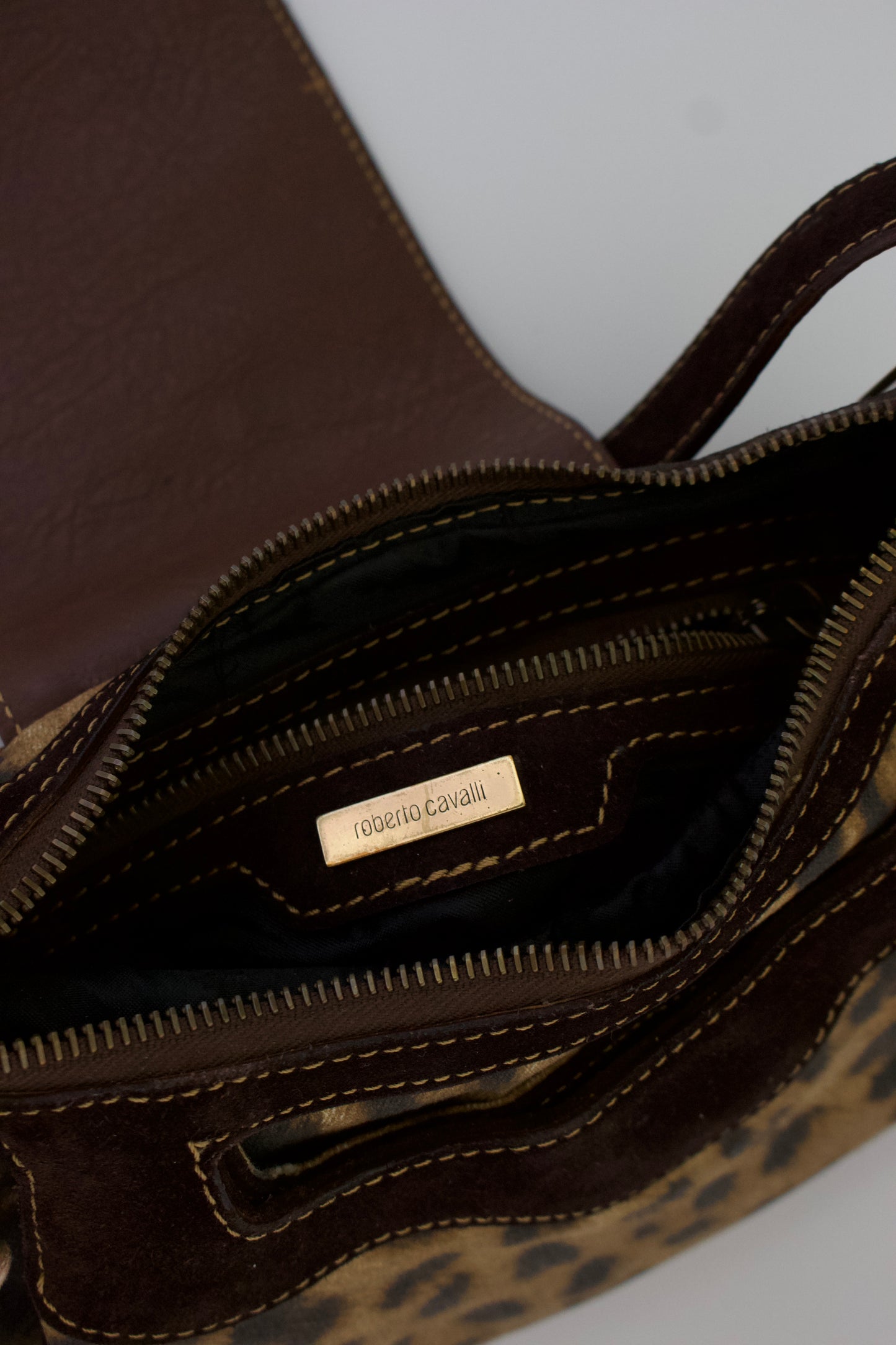 Roberto Cavalli cheetah print canvas & suede bag