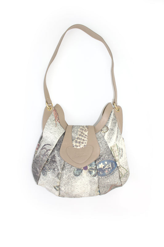 Roberto Cavalli beige printed canvas & leather shoulder bag