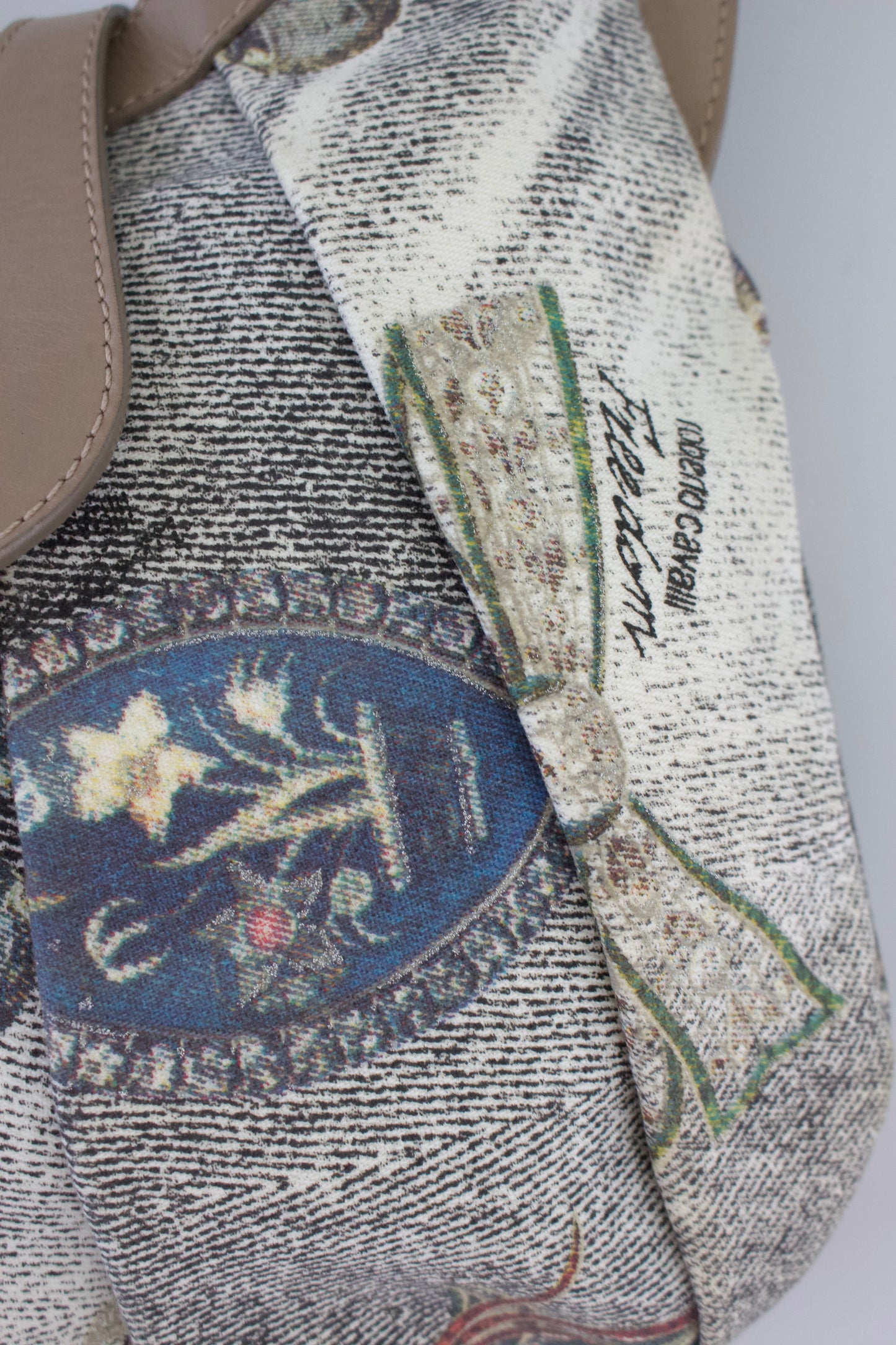 Roberto Cavalli beige printed canvas & leather shoulder bag