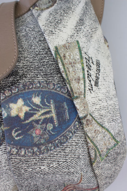 Roberto Cavalli beige printed canvas & leather shoulder bag