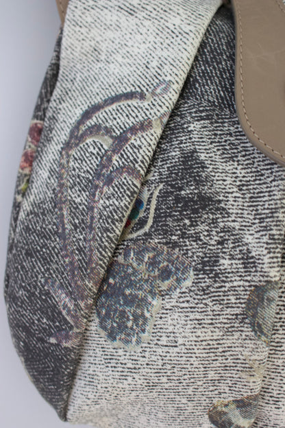 Roberto Cavalli beige printed canvas & leather shoulder bag