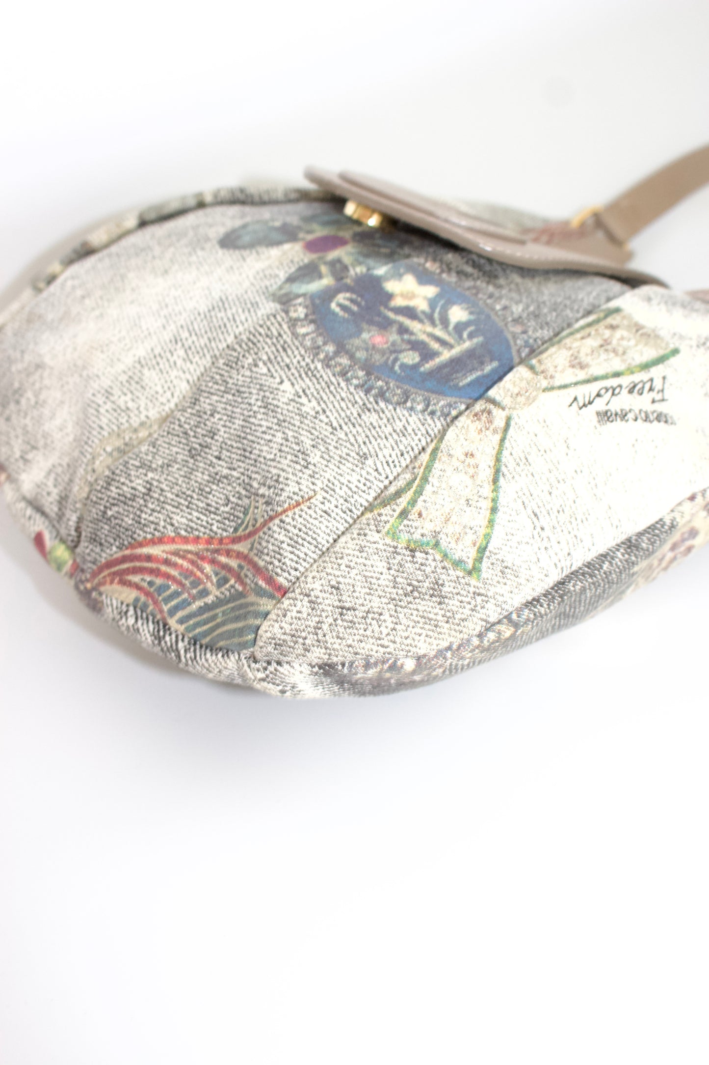 Roberto Cavalli beige printed canvas & leather shoulder bag