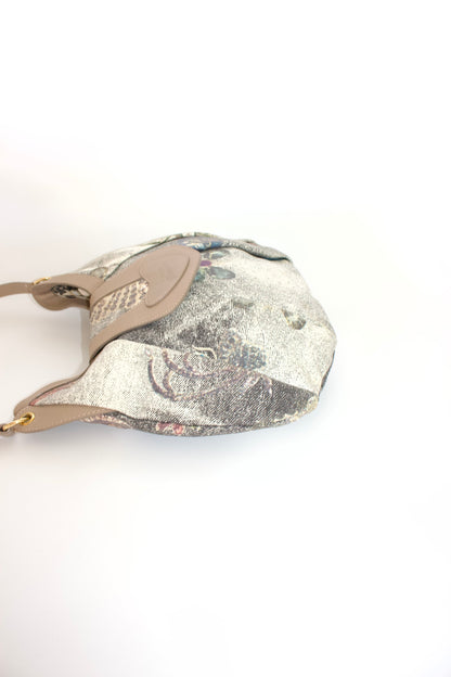 Roberto Cavalli beige printed canvas & leather shoulder bag