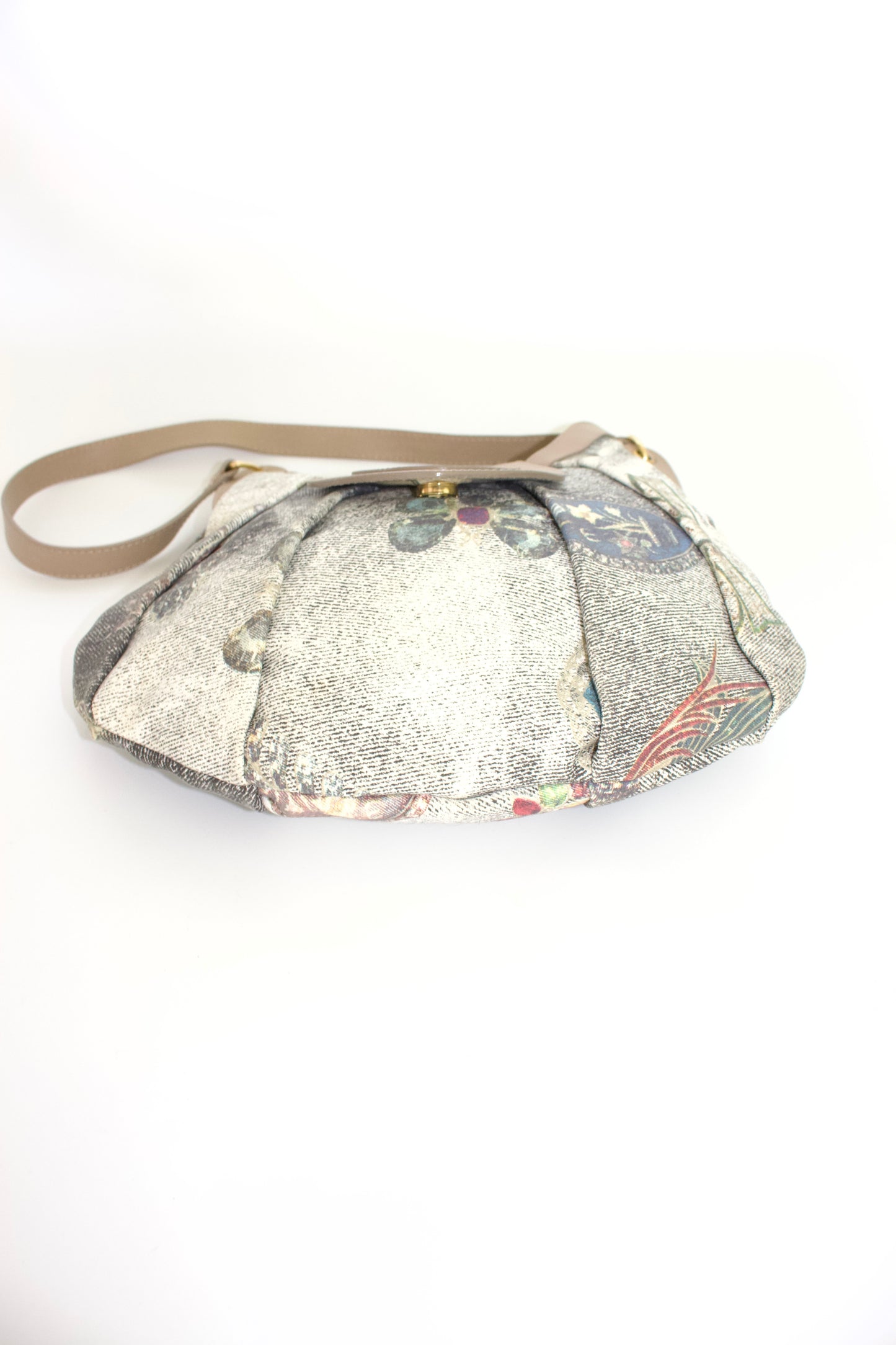 Roberto Cavalli beige printed canvas & leather shoulder bag