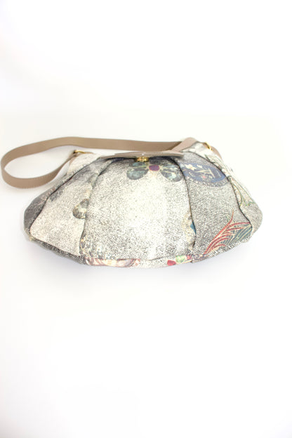 Roberto Cavalli beige printed canvas & leather shoulder bag