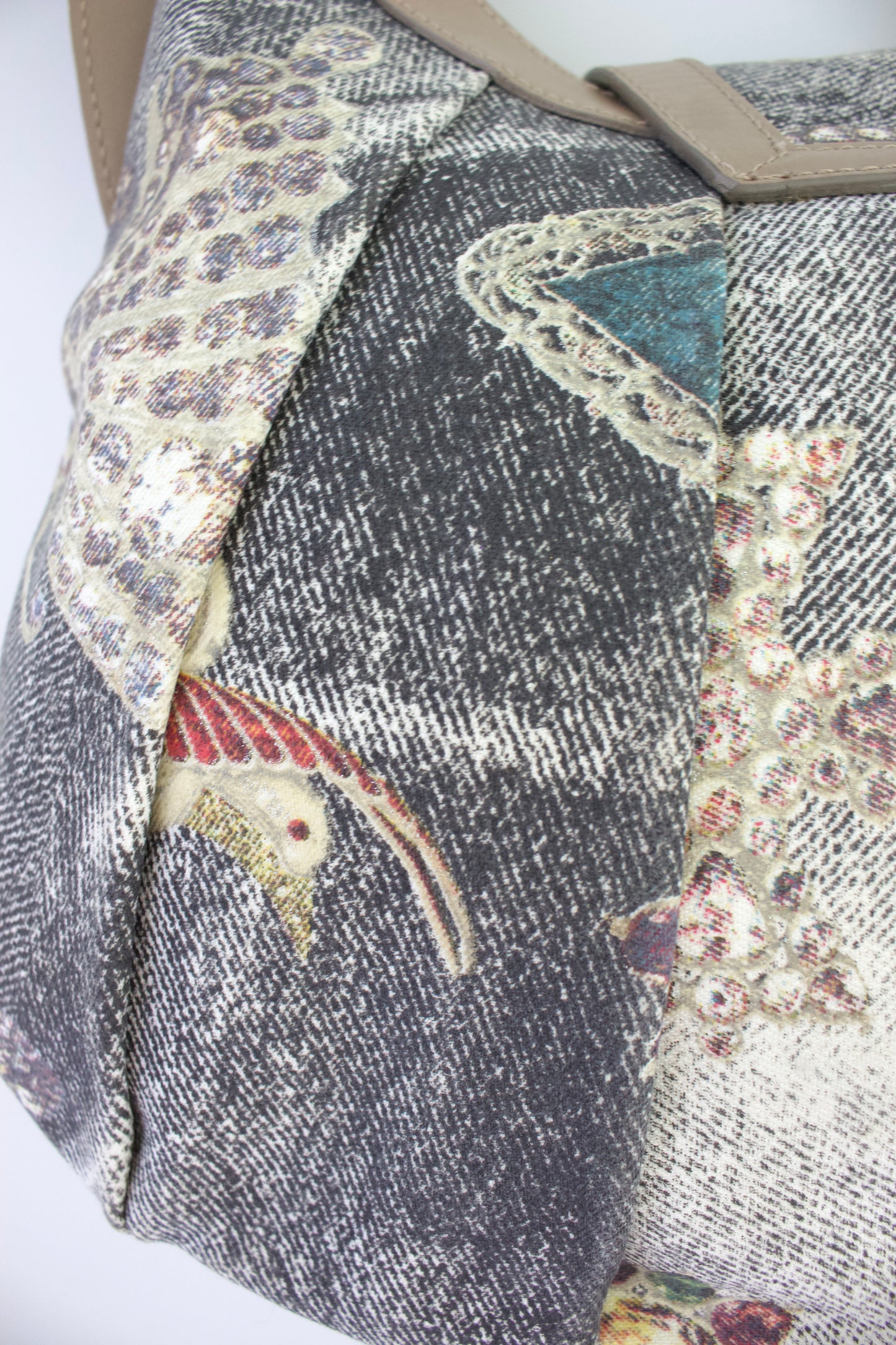 Roberto Cavalli beige printed canvas & leather shoulder bag