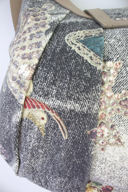 Roberto Cavalli beige printed canvas & leather shoulder bag